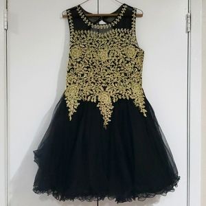 Gold Lace Rhinestone Tulle Party Dress by Tip Top Kids